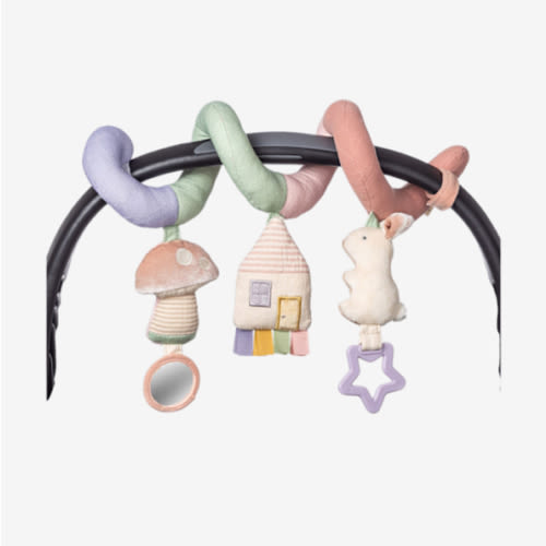 Itzy Ritzy Spiral Car Seat & Stroller Activity Toy - Stroller & Car Seat Toys for Ages 0 Months and Up - Hanging Toys Include Dangling Ring, Mirror and Textured Ribbons (Pastel Rainbow)