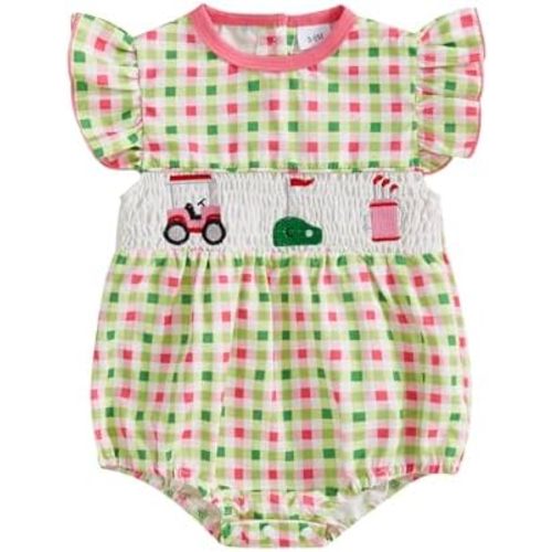 GOOCHEER Infant Baby Girl Summer Romper Bodysuit Golf Plaid Ruffle Sleeveless Jumpsuit Shirt Summer Clothes