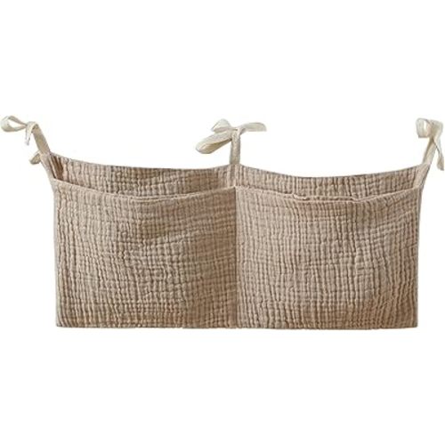 Bedside Hanging Bags Milk Bottle Bib-Storage Bag Crib Organizer Bag Baby Nappy-Bag Dormitory Bed-Bunk Organizing Bag Nappy-bags Organizer, light khaki