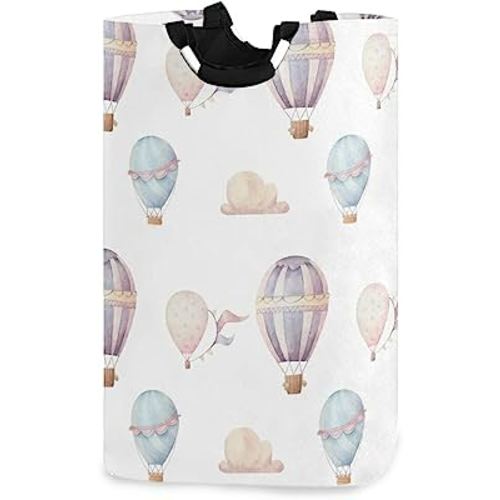 Laundry Hamper with Handle Watercolor Hot Air Balloon Laundry Baskets Foldable Dirty Clothes Basket Large Storage Laundry Organizer