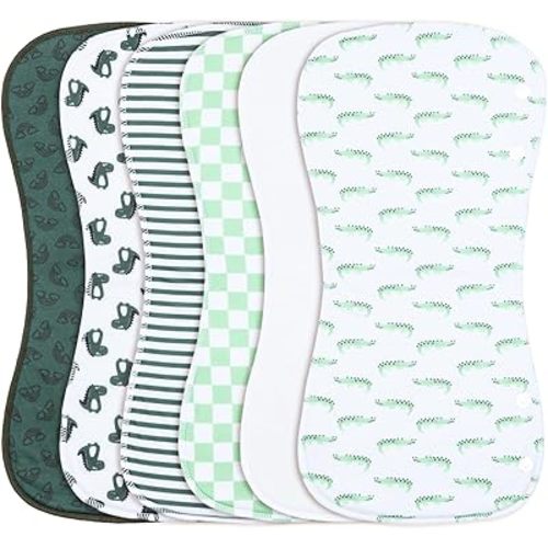 2-in-1 Burp Cloths and Baby B.ibs - 6 Pack Large Super Absorbent Soft Cotton Burping Cloths for Spit Up, 3 Layers Thick Baby Burp Rags for Girls & Boys (Multicolor-02)