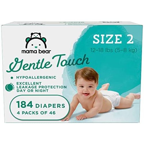 Amazon Brand - Mama Bear Gentle Touch Diapers, Hypoallergenic, Size 2, 184 Count (4 packs of 46)