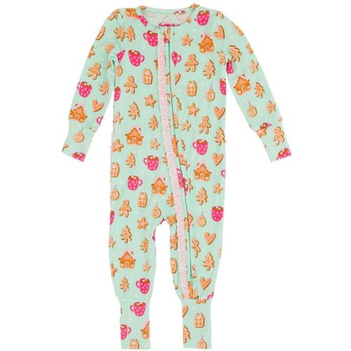 Rufflebutts Softsnooze Baby Girls Ruffle One Piece Convertible Pajamas - Gingerbread Joy, 6-12m