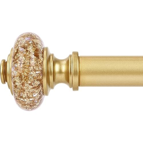 Gold Curtain Rods for Windows 48 to 84 Inch, Decorative Vintage Crystal 1'' Diameter Curtain Rod with Gold Foil Finials, Adjustable Heavy Duty Easy Install Drapery Pole Set for Farmhouse, Bedroom