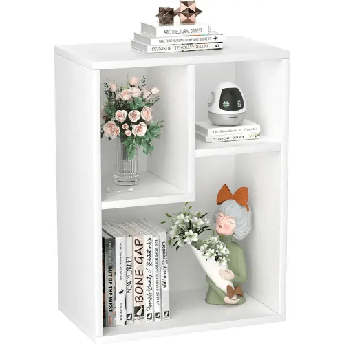 VECELO 3-Cube Small Bookshelf, Modern Bookcases with Shelves Height Up to 12.8 Inches, Suit for Common Size Textbook, Vertical or Horizontal, Cubby Storage Organizer,Pearl White