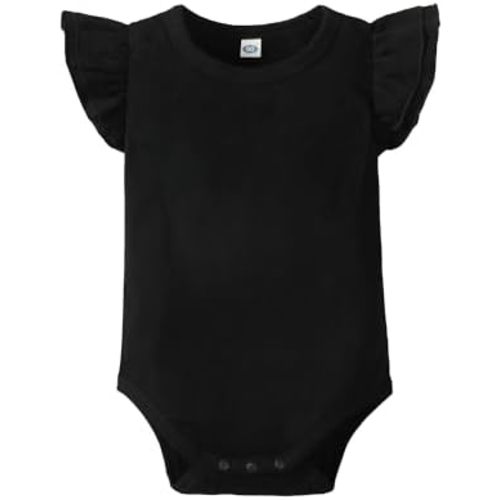 LYSMuch Baby Girls Ruffle Sleeves Bodysuit Infant Solid Color Top Jumpsuit