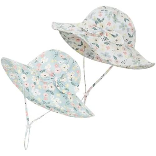 Baby Girl Sun Hat Infant Toddler Swim Wide Brim Strap Bucket Hat with UPF 50+ Adjustable