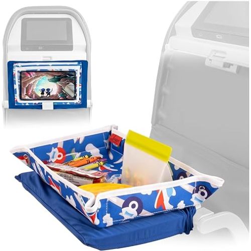 Lusso Gear Kids Tray Table Cover with Pockets - Airplane Tray Cover with Pockets for Toddlers & Adults - Travel Tray for Kids on Plane or Train - Airplane Tray Table Cover - Foldable