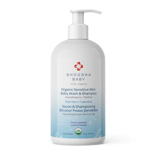Shoosha Baby Shampoo and Body Wash, French Lavender, for Sensitive Skin, Kids Shampoo and Body Wash Tear Free, Hypoallergenic Body Wash, Liquid Hand Soap for the Family, 8.5 oz