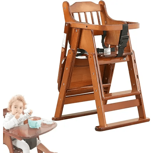 Wood High Chair with Tray, Baby Highchairs, Children High Stool Dining Chair for Babies and Toddlers Portable Kids Folding Chair with Safety Belt Adjustable Height (6 Months to 7 Years) (Color : B)