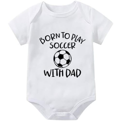 Born To Play Soccer With Dad Baby Outfit Girl Short Sleeve Coming Home Baby Boy Outfit White Baby Girl Welcome Hom