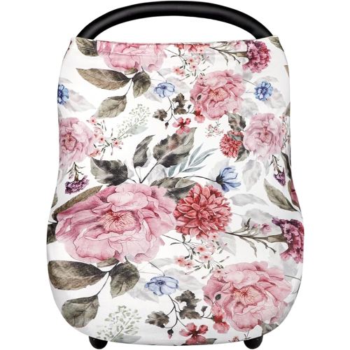 Nursing Cover Breastfeeding, Multi-use Baby CarSeat Cover Girls, Infant Stroller Car Seat Cover, Stretchy Carseat Canopy, Soft Breathable, Peony