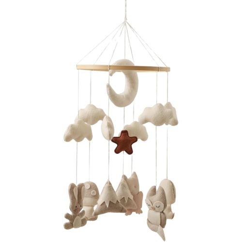 Wooden Crib Mobile – Handcrafted Baby Mobile with Rabbit, owl, Beige & Brown Nursery Décor, Perfect Gift for Newborns & Baby Showers (Owl)
