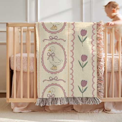 Goose Baby Blanket Girls Goose Nursery Decorations Personal Baby Shower Gift Newborn Keepsake Gift Baby Girl Gift Goose Themed Blanket Woven