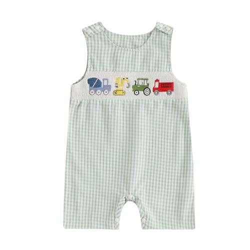 PUHHAPIEY Baby Boy Summer Clothes Sleeveless Embroidery Striped Retro Romper Jumpsuit Easter Bunny Smocked Shortall