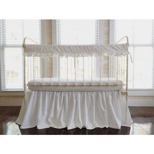 White Ruffled Crib Rail Cover and Skirt Set