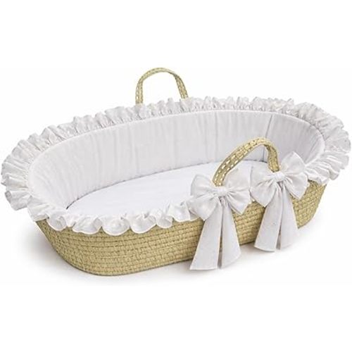 Ababy Moses Basket with Mattress, Fabric Liner & Polycotton Fitted Sheet – Portable Wicker Bed for Newborns, Breathable Nursery Sleep Space, Lightweight Design