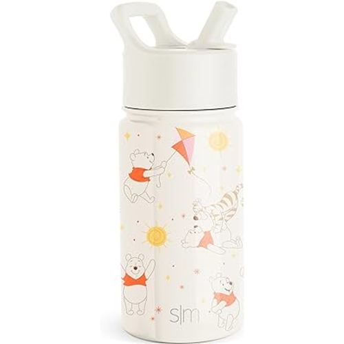 Simple Modern Disney Winnie the Pooh Water Bottle with Straw Lid | Reusable Insulated Stainless Steel Cup for Girls, School | Summit Collection | 14oz, Winnie the Pooh Life