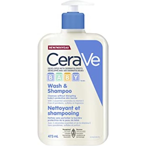 CeraVe Baby Wash & Shampoo Gentle Tear-Free Formula Hypoallergenic, Fragrance Free, Paraben Free & Sulfate Free,473 ml, White