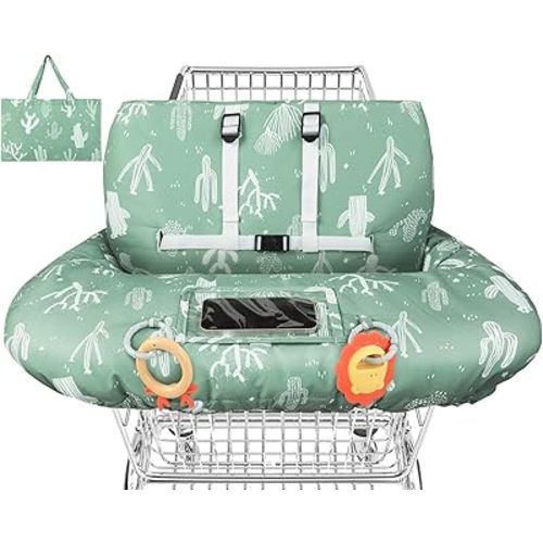 Yoofoss Shopping Cart Cover for Baby, 2-in-1 High Chair Cover with Safety Harness, Multifunctional Cart Covers for Toddler, Universal Fit, Soft Padded Grocery Cart Cover for Baby Boy Girl - Green