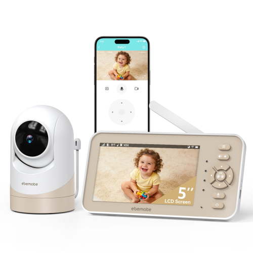 ebemate Video Baby Monitor Camera with 5" LCD Screen Video & Audio No Glow Night Vision,2-Way Talk Audio Cam Baby Monitoring 1500FT Range EBE50P