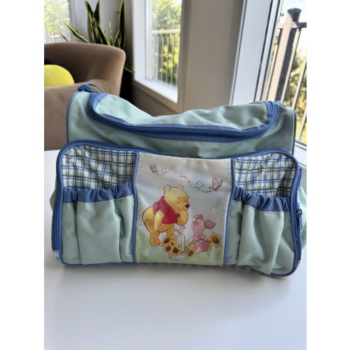 Vintage Winnie The Pooh And Piglet Sunflowers Blue And Seafoam Green Diaper Bag
