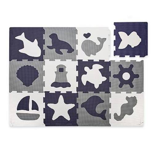Hakuna Matte Marine World 47" x 35" Foam Floor Tiles Baby Play Mat, Blue-Gray Design