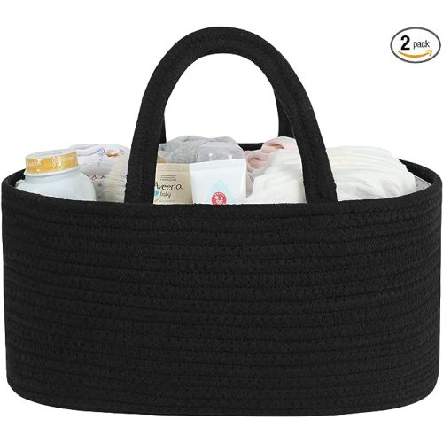 Black Baby Diaper Caddy Organizer for Boy or Car-Woven Rope Diaper Caddy Basket for Changing Table-Portable Diaper Organizer Caddy Bag-Baby Organizer-Baby Shower Gifts Newborn Registry Must Have
