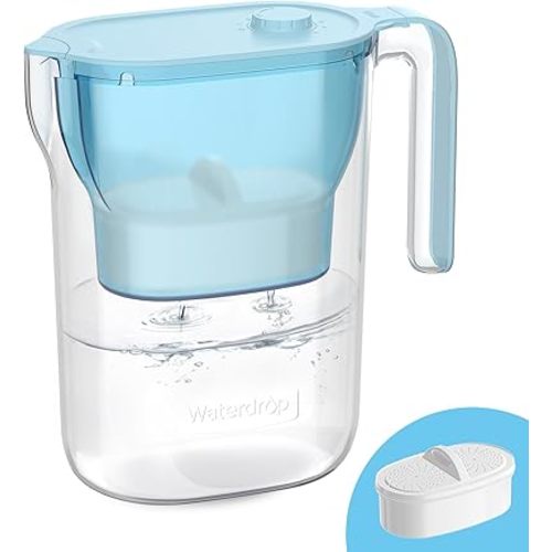Waterdrop Water Filter Pitcher, 200-Gallon Long-Life, Countertop NSF Certified Water Purifier, Replaces 6,400 Plastic Water Bottles a Year, Reduces Chlorine, PFOA/PFOS, 7-Cup, Blue