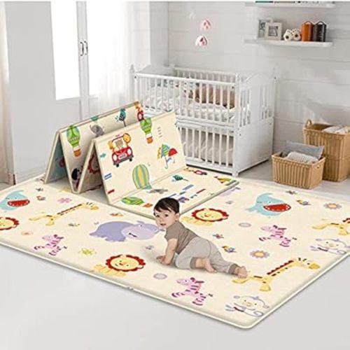 Baby Play Mat, Extra Large Baby Crawling Mat, Anti-Slip Folding Puzzle Mat Playmat,Large Waterproof Foam Padded Play Mat for Infants, Reversible Foam Floor mat(70 x 59 in)