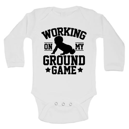 Cute Baby Boy Bodysuits and Toddler Shirts "Working On My Ground Game" Youth Sports Martial Arts and Wrestling Collection - 1117