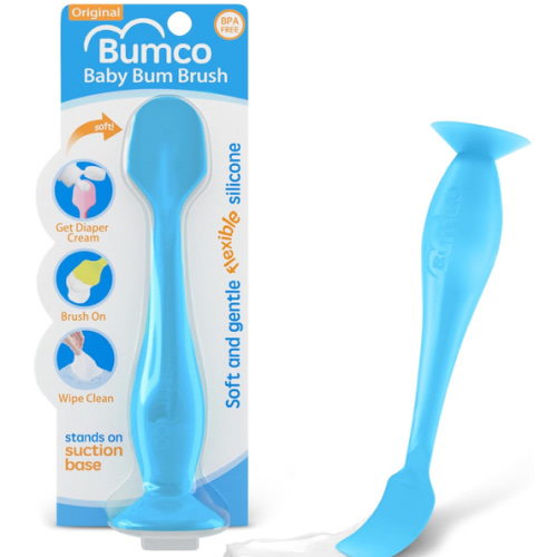 Bumco Baby Bum Brush - BPA-Free Diaper Cream Spatula with Suction Cup Base, Soft & Flexible Silicone, Wipe-Clean, Mom-Invented Diaper Bag Essentials (Blue)