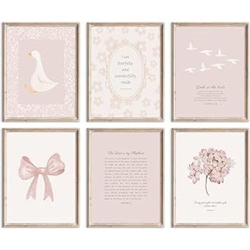 Lhoiplme Nursery Christian Wall Art Bible Verse Prints Pink Girl Nursery Room Canvas Wall Decor Coquette Bow Poster Jesus Boho Scripture Picture Vintage Floral Artwork for Bedroom 8x10x6 Inch Unframed