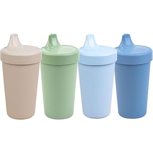 Re-Play Sippy Cups for Toddlers - 10 Oz. Reusable Spill Proof Cups for Kids, Dishwasher/Microwave Safe - Made in USA - Set of 4-3.13" x 6.25" - Meadow