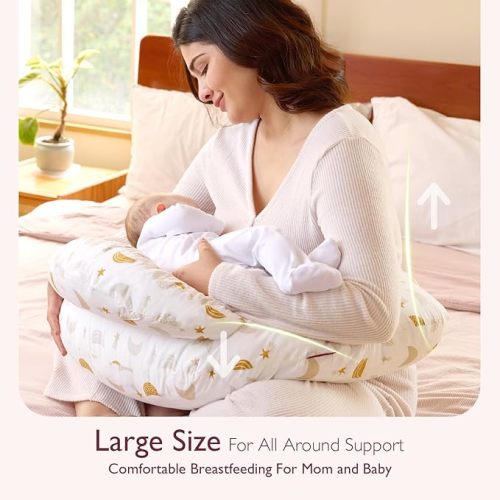 Momcozy Original Nursing Pillow and Positioner, Plus Size Breast Feeding Pillow for More Support for Mom and Baby Boy or Girl,Baby Essentials for Nursing or Bottle Feeding and Removable Cotton Cover