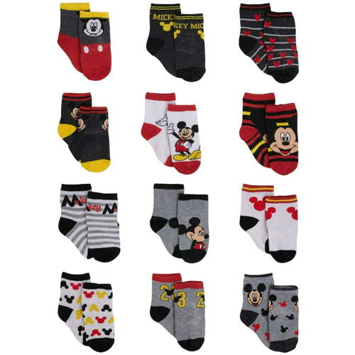 Disney Baby Boys’ Socks - 12 Pack Mickey Mouse, Winnie The Pooh, Lion King, Toy Story (Newborn/Infant)