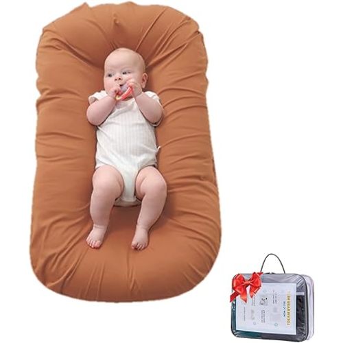 Baby Lounger for Tummy Time, Soft Gym Play Mat for Newborns, Portable Baby Nest & Floor Cushion for Boys & Girls 0-12 Months(Coffee)
