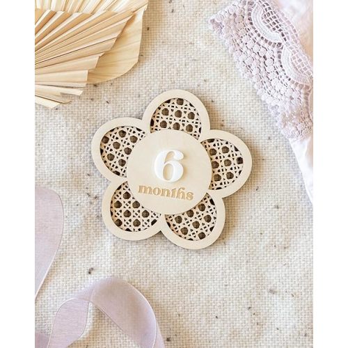 Wooden Flower Lattice Milestone Card | Custom Baby Name | Monthly Milestone Marker | Interchangeable Milestone Cards | Boho Rattan Nursery Decor | First Birthday | Baby Photo Prop | Baby Shower