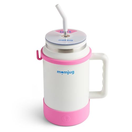 Hydration Water Bottle for Moms 50oz - Pink with Side Indicator - Extra Lid, Stainless Steel, Easy Grip Handle