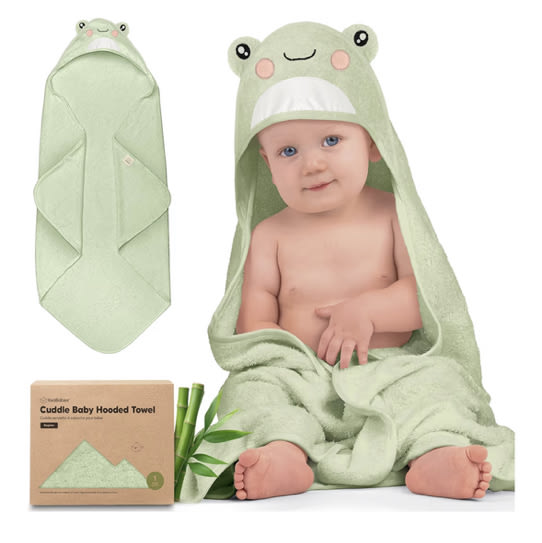 KeaBabies Hooded Baby Towel for Newborn - Viscose Derived from Bamboo Large Baby Bath Towels with Hood for Boys, Girls, Toddler, Extra Absorbent & Soft Newborn Bath Essentials (Frog, Regular)