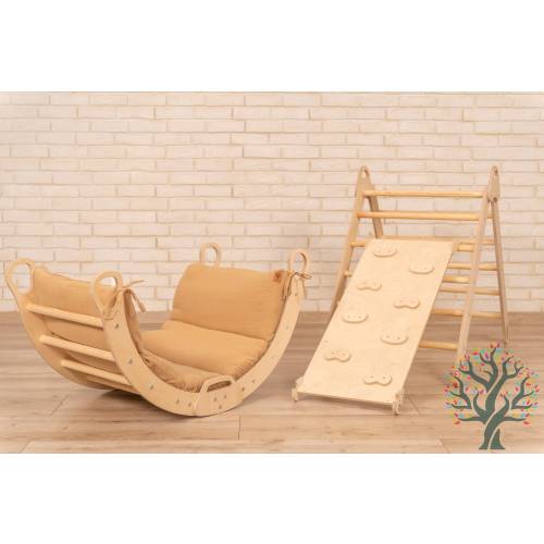 Arch with pillow: Climbing Arch Rocker, Climbing Triangle, Slide climbing wall, Montessori toddler furniture, Montessori Climb Accessories