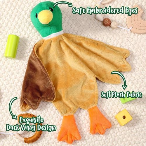 Baby Security Blanket Mallard Duck Soft Lovey Plush Sleeping Snuggle Gifts Stuffed Lovie Cuddling Blanket First Birthday Unisex Newborn Kids Toddler Nursery Baby Shower Decor Bedroom