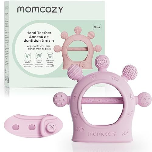 Momcozy Baby Teether Toys | Silicone Teether for 0-12 Months | Baby Teething Relief | Pink
