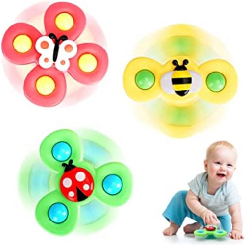 3Pcs Suction Toys for Toddlers - Suction Fidget Spinner for Baby Bath with Suction Cups toys that Stick to the High Chair - Dining Suction Cup Spinning Wheel Suction Toy - Bath Chair Baby Suction Cups