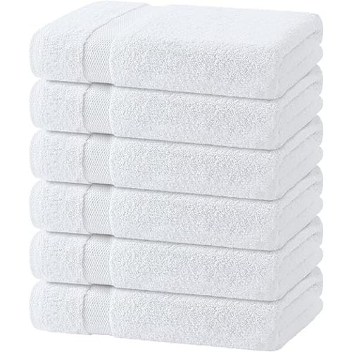 Wealuxe White Bath Towels 24x50 Inch, Cotton Towel Set for Bathroom, Hotel, Gym, Spa, Soft Extra Absorbent Quick Dry 6 Pack