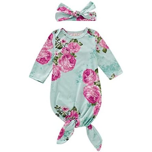 Infant Newborn Baby Girls Floral Sleep Gown Headband Sleepwear Romper Sleeping Bags Outfits