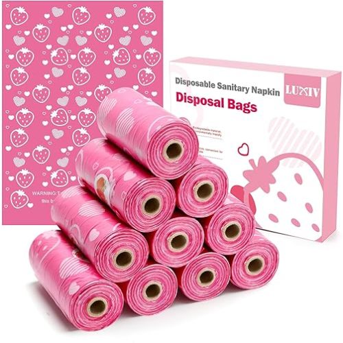 150Pcs Sanitary Napkin Disposal Bags, Luxiv Pink Disposable Sanitary Bag Personal Care Disposal for Tampons Trash Bag, Disposable Mini Bags for Women Privacy Handling Bag Diaper Sack (Purple)