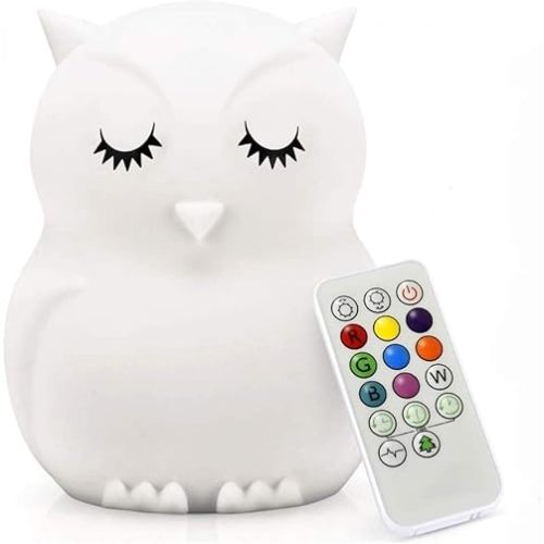 Big Size Night Light for Kids, Children Night Light, Bedside Lamp Multicolor Light with Remote Control, Break Resistant, Eye Caring, Adjustable Brightness & Color, Timing Function - Large Owl