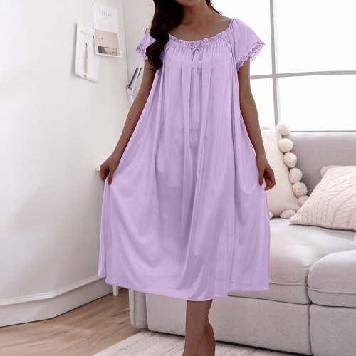 Elvqul Womens Long Nightgowns Loungewear for Women Short Sleeve Pull on Purple Nightgowns