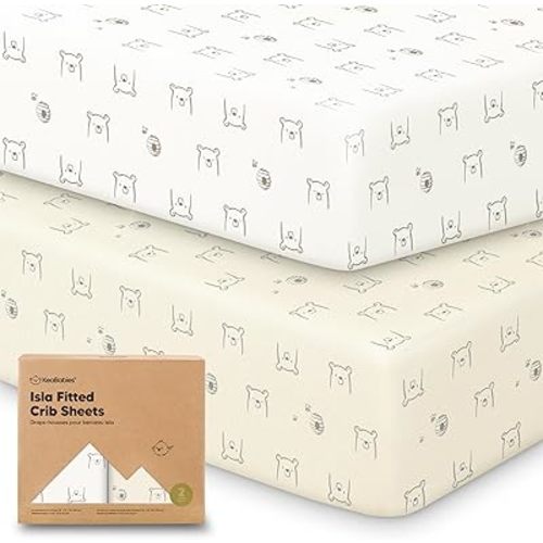 Bumble Bear Print - 2-Pack Crib Sheets for Boys, Girls - Viscose Derived from Bamboo Fitted Crib Sheet, Baby Crib Sheets Neutral, Crib Mattress Sheet, Toddler Bed Sheets, Baby Sheets for Crib Fitted Sheets